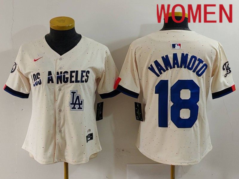 Women Los Angeles Dodgers #18 Yamamoto Cream Fashion Nike Game MLB Jersey style 7014